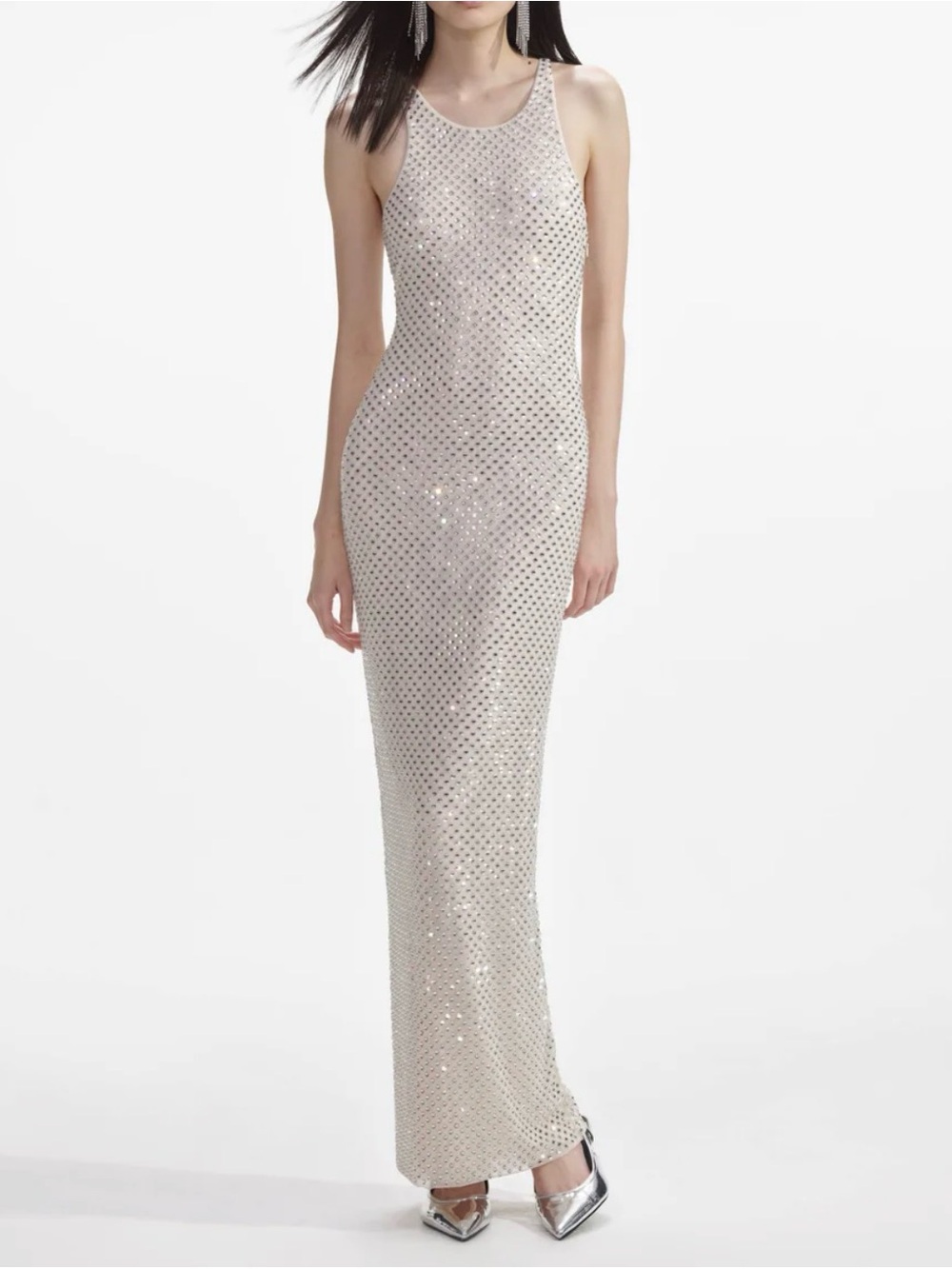 Self Portrait Cream Rhinestone Maxi Tank Dress